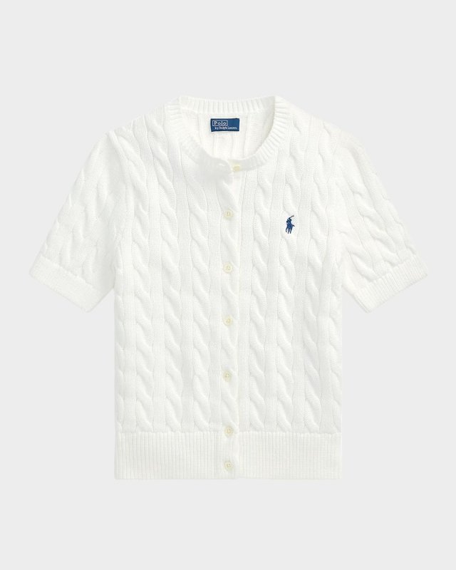 Cable-Knit Cotton Short-Sleeve Cardigan